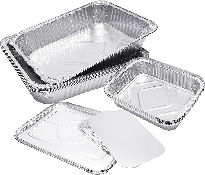 Reehi 5 Pcs Large Disposable Foil Trays Containers & 5 Pcs Small Foil