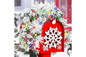 KENBURG Christmas Mailbox Swag with Wintry Berries Fake Snow Christmas Mail Box Swag Garland Artificial Pine Rattan, Pine Cone and Red Berries Indoor Party Decoration