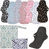 PHOGARY 7 Pack Reusable Menstrual Pads Large Sanitary Pads Set for Heavy Flow with 1 Wet Bag, Washable Overnight Cloth Panty Liners with Wings for Women, 33cm