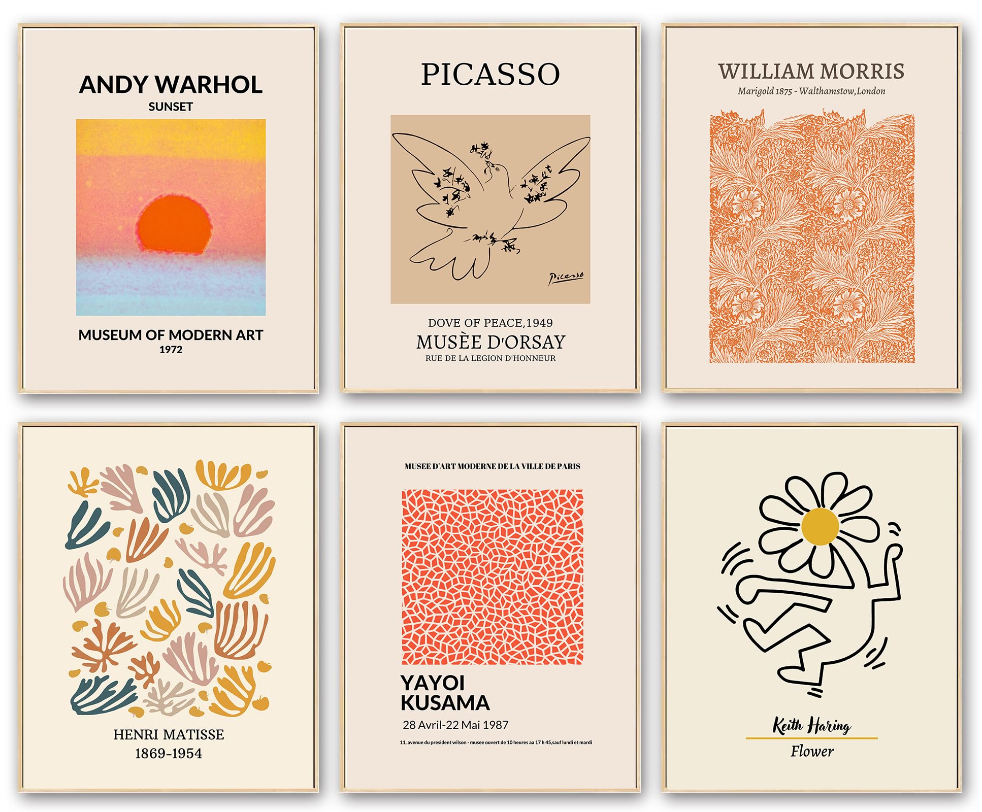 WINDVALE Retro Room Decor for Aesthetic Bedroom, Set of 6 Abstract Matisse Wall Art, Vintage Gallery Wall Decor, Boho Artwork Posters for Living Room Home Decor