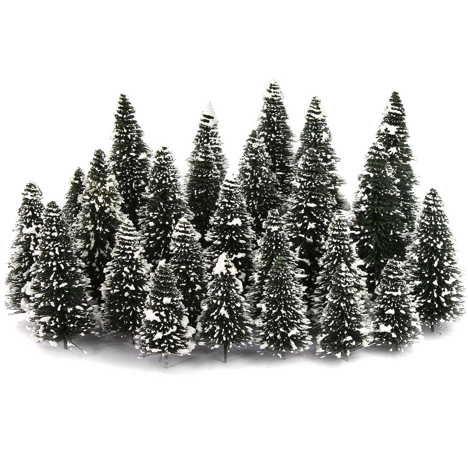 Evemodel Model Track Snow Fir Trees Snowy Trees for Winter Village Landscape for Home Christmas Decoration (40 Pieces Different Heights)