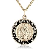 Amazon Essentials Sterling Silver Round Saint Christopher Medal Pendant Necklace with Blue Epoxy Edge and Rhodium Plated Stainless Steel Chain, (previously Amazon Collection)
