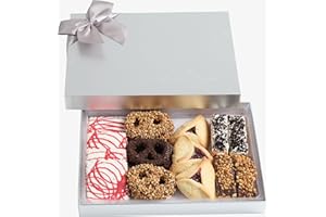 HAZEL & CREME Mishloach Manot Purim Gift Box - Purim Gift Basket - Assorted Cookies, Biscotti, Pretzels, Hamantashen, Kosher Pareve, Cookie arrangement - Cookie Assortment Gift
