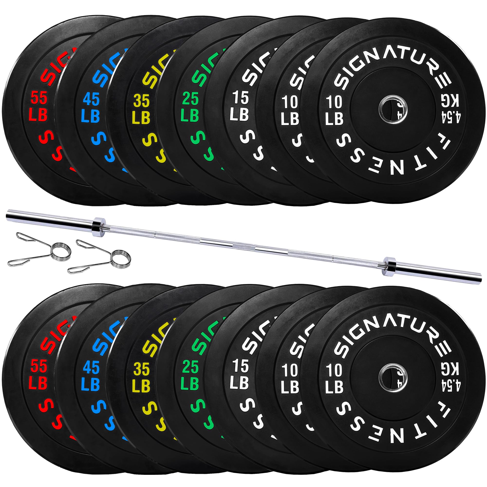 Fitvids 2-Inch Olympic Bumper Weight Plates Including 390 LB Weight Plates & 7FT Olympic Barbell Bar, Colored Image