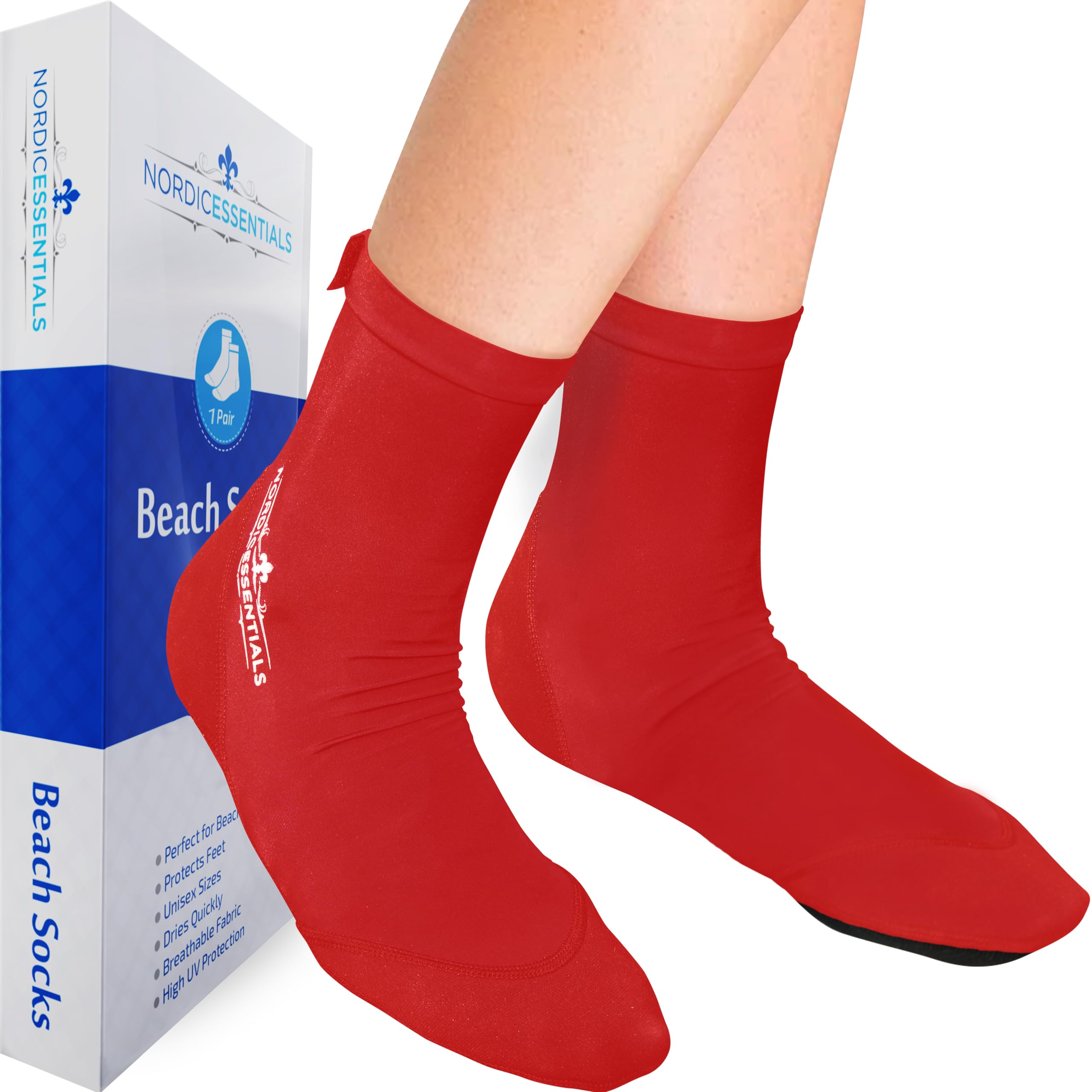 Nordic Essentials Beach Socks (1 Pair) Wear in Sand, Playing Volleyball & Soccer - Kids, Women & Men - 1 Year Warranty (Red, medium)