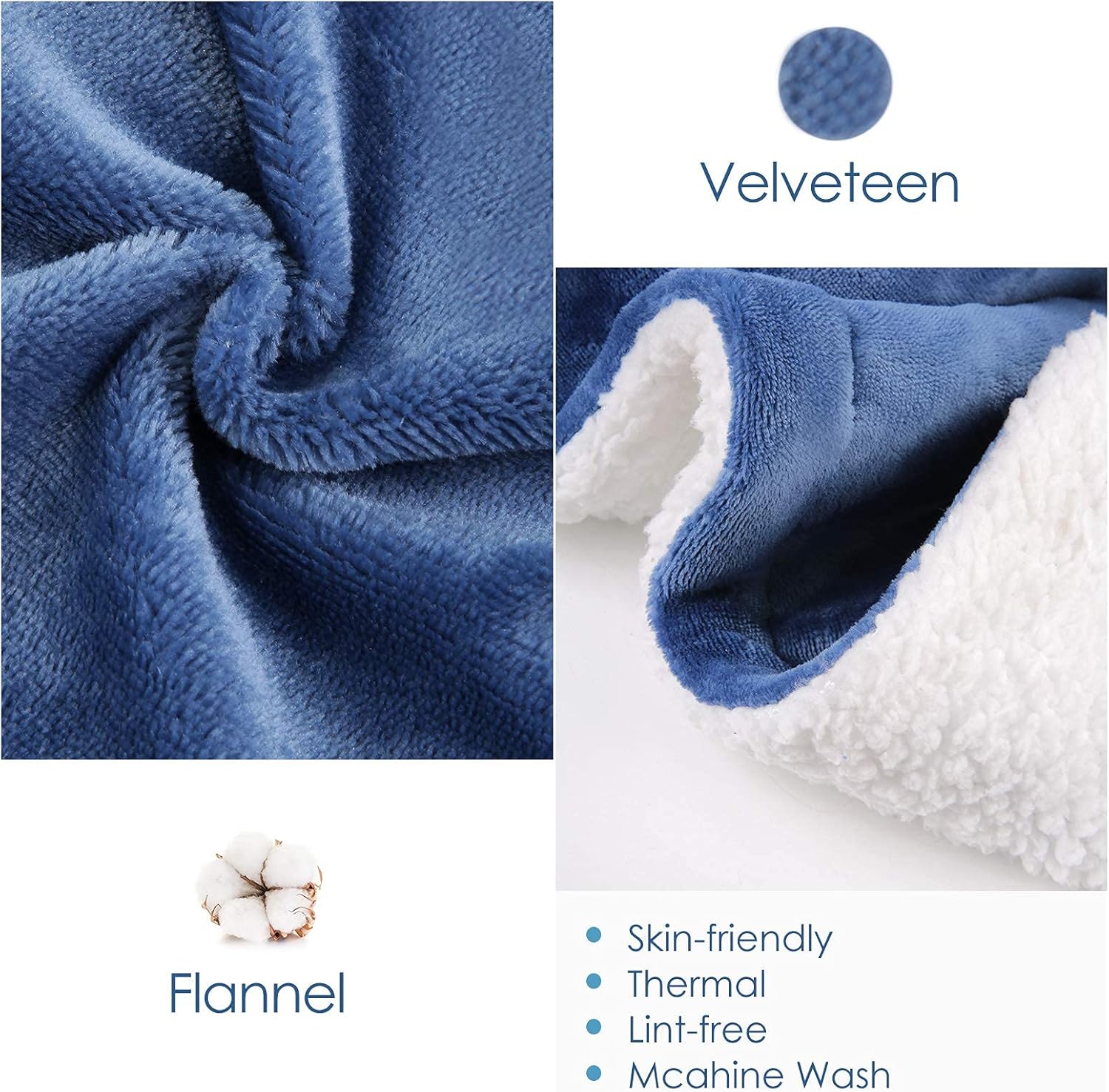 MaxKare Electric Blanket Heated Throw Flannel & Sherpa Fast Heating Blanket 50" x 60", ETL Certification with 6 Heating Levels & 5 Auto-Off Timing Settings, Home Use & Machine Washable, Blue & White: Kitchen & Dining