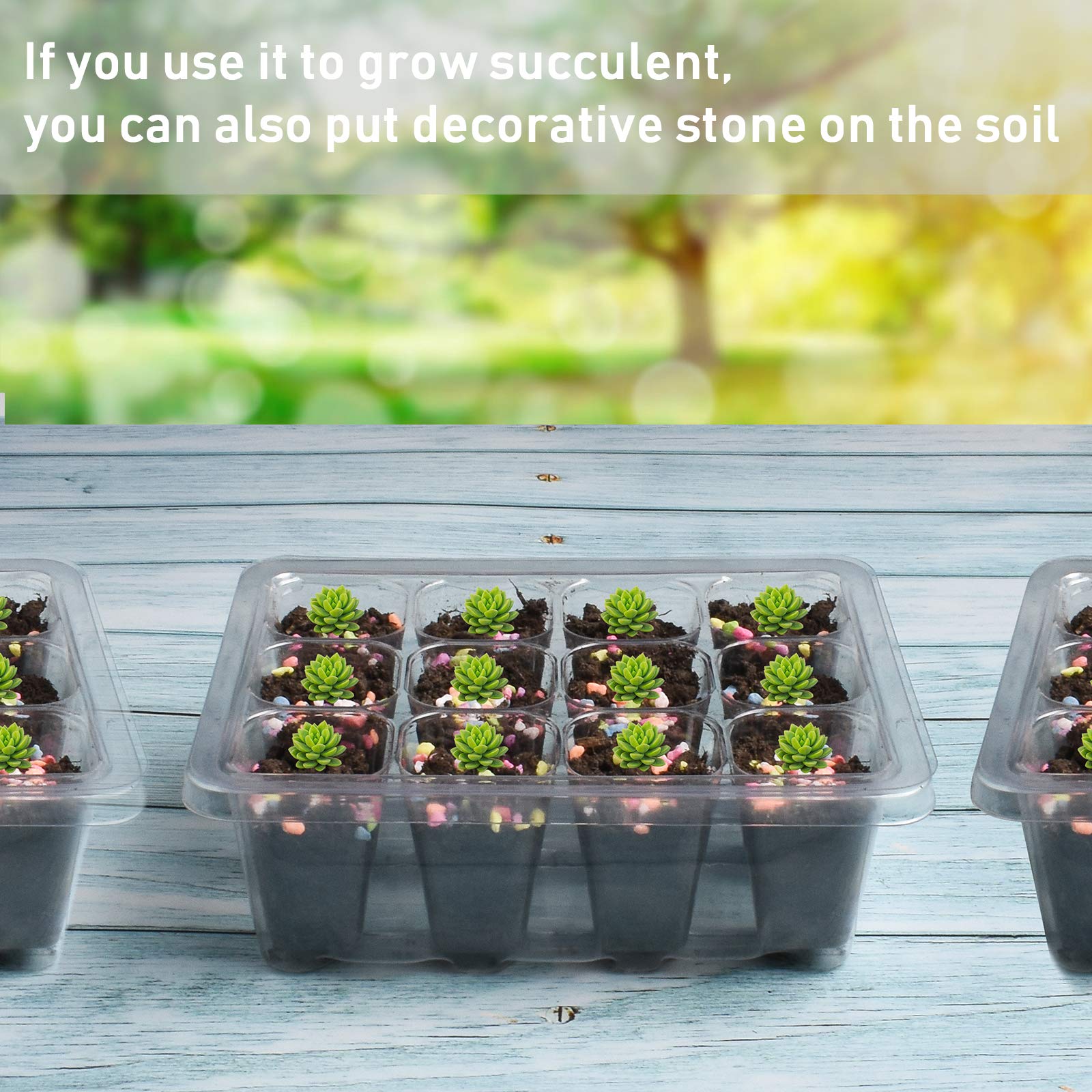 KORAM 10-Pack Seed Started Tray 120 Cells Clear Seedling Starter Tray Humidity Adjustable Seed Starter Kit with Lid Base Plant Tags and Hand Tool Kit (C12)