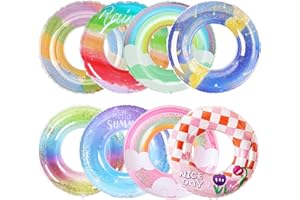 Libima 8 Pcs Inflatable Pool Floats for Adults, Swimming Rings Swim Tube Pool Rings Floaties for Adults Hawaiian Beach Party Decorations