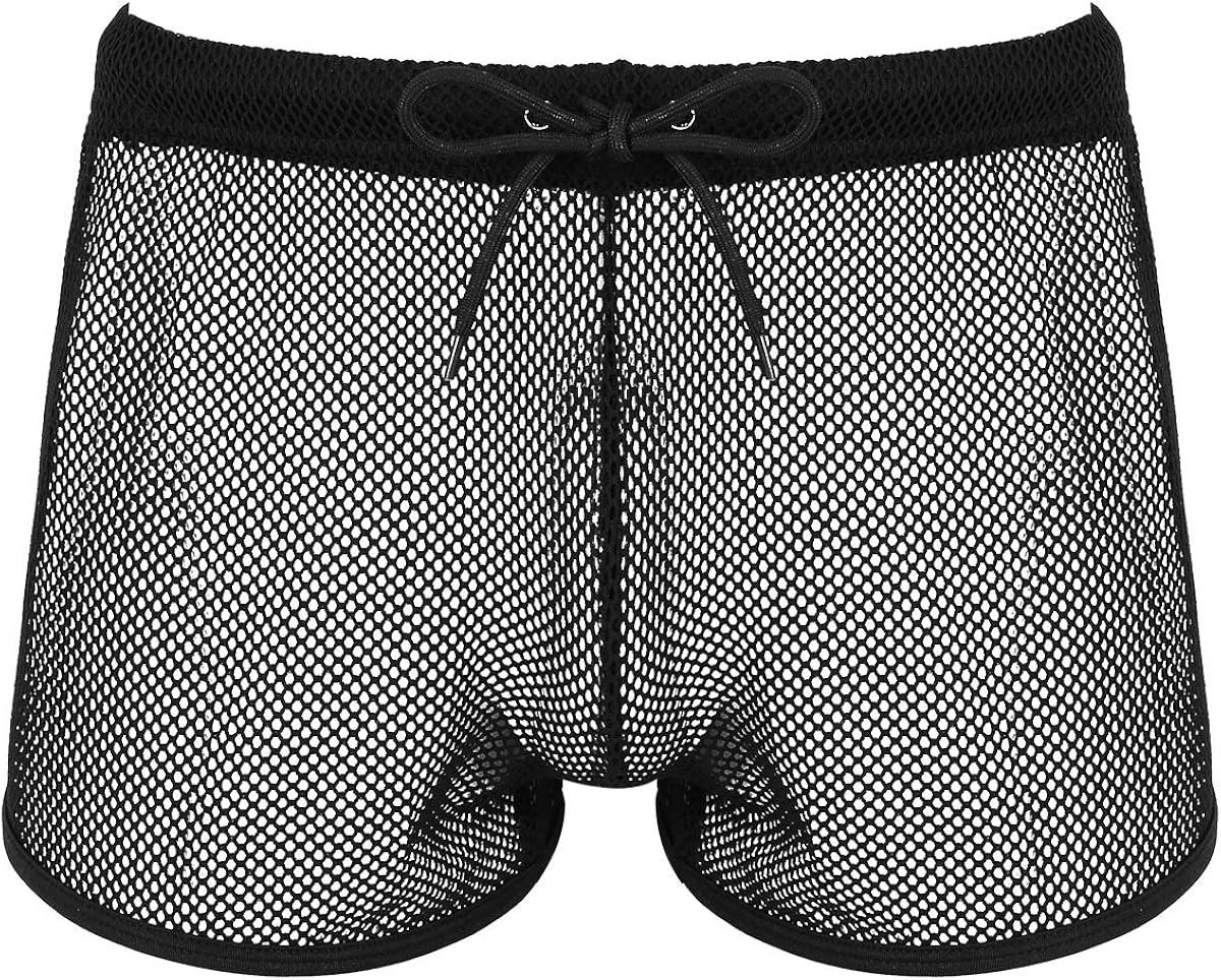 Yeahdor Men's See Through Sheer Boxer Briefs Hollow Openwork