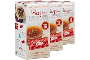 SAVORY CHOICE Beef Broth Concentrate, 3 Box of 12 Packets (12g) - Gluten-Free, Diary-Free Broth Concentrate