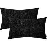 BRAWARM Throw Pillow Covers 12x20 Inches - Black Chenille Lumbar Pillow Covers Pack of 2, Solid Dyed Soft Chenille Pillow Cases for Couch Sofa Bed Home Decoration
