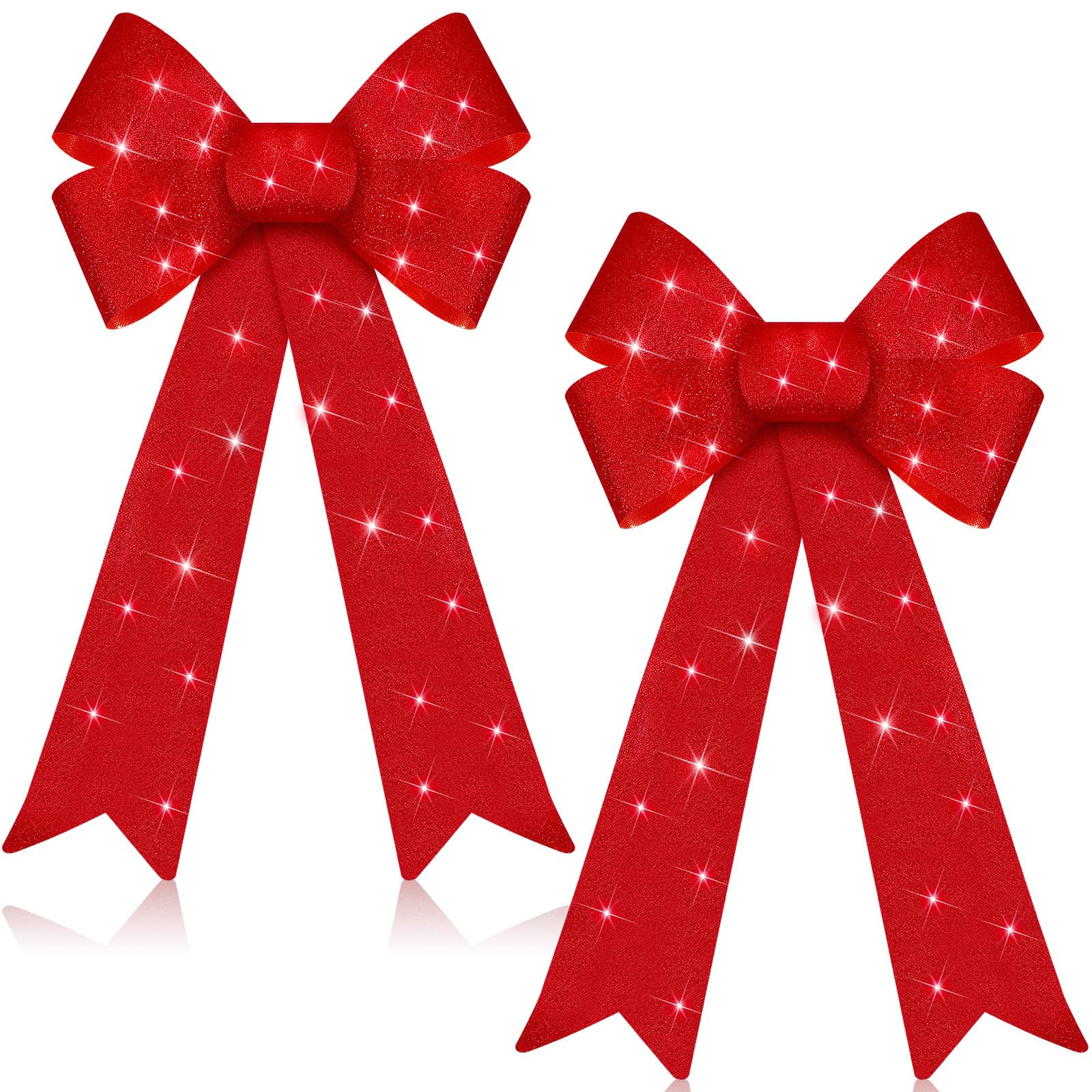 Photo 1 of 2 Pcs Christmas LED Wreath Bow Large 24 x 12 Inch Xmas Lighted Wreath Christmas Tree Topper Bows Winter Wall Decor for Holiday Indoor Outdoor Home Xmas Decoration (Burgundy)