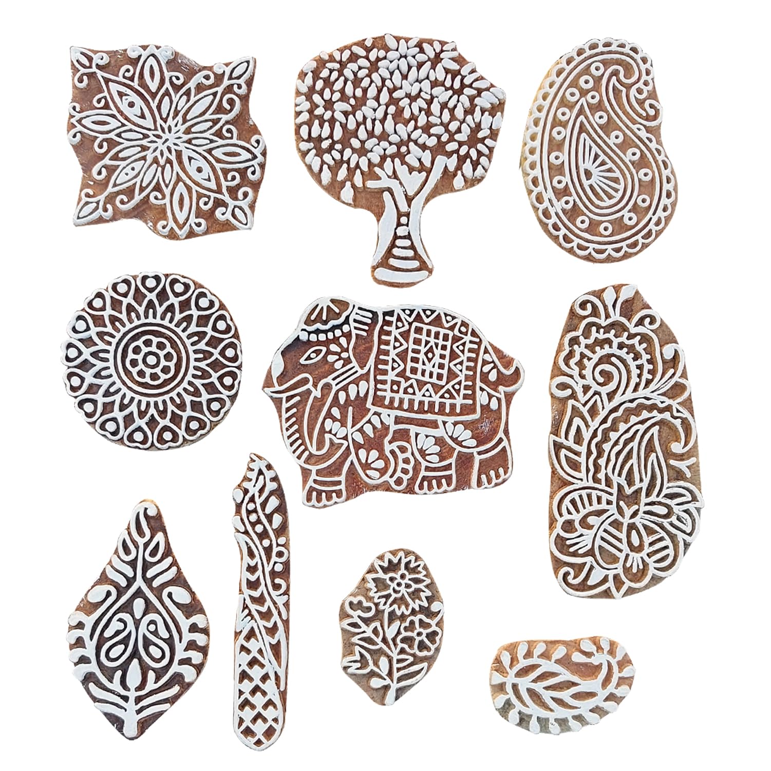 Royal Kraft Assorted Wooden Block Printing Stamps (Set of 10) Bulk01_10C