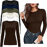 Riyiper 6 Pack Women's Long Sleeve Shirts Basic Slim Fitted Tops Casual Crew Neck Tight Tee Tops 2026 Layering T-Shirt