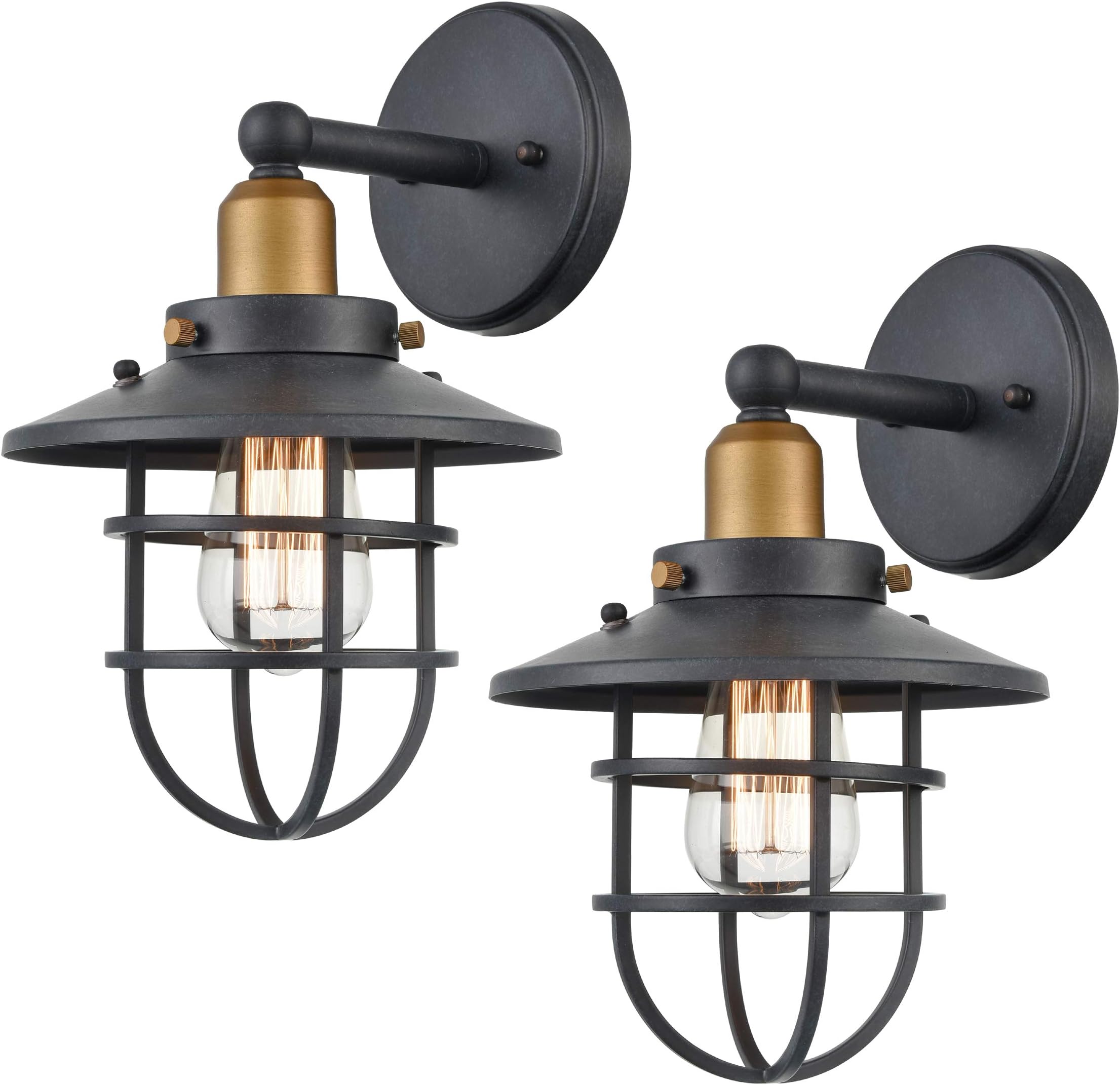 WILDSOUL 40021TG-2 Vintage Classic Edison Wall Sconce, LED Compatible Industrial Modern Farmhouse Vanity Wall Light Fixture with Bulbs, Metal Cage, Graphite Finish, Pack of 2