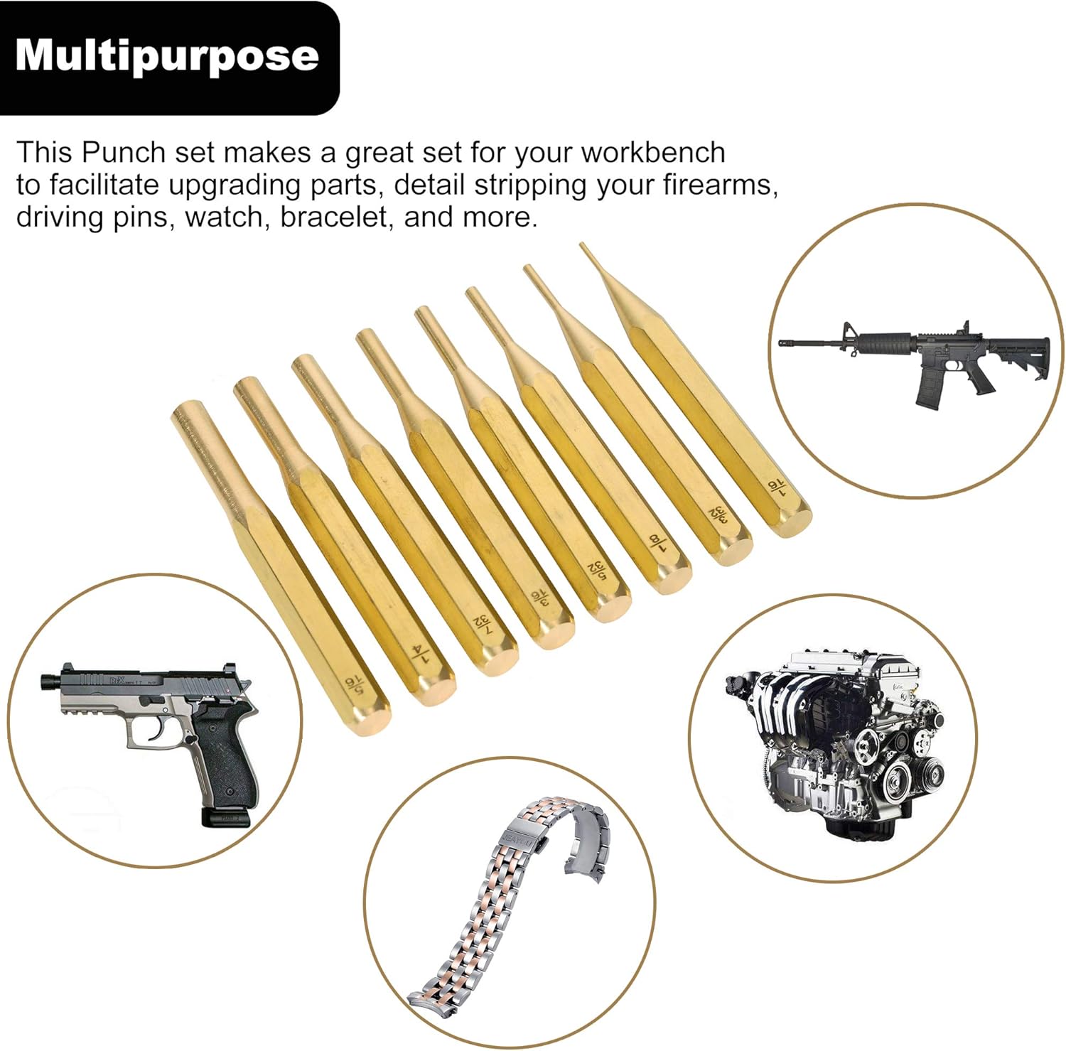 Brass Punch Set, Hammer Bench Block Kit | Gunsmithing, Gun Repair Tools Kit With Steel, Plastic for Armorers, Watch, Jewelry, and Craft - - 