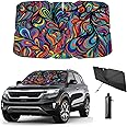 Coricha Windshield Sun Shade Umbrella for Car Front Window Car Sun Visor for Windshield Funny 2024 Car Summer Accessories Protect Car Interior from Sun UV Rays & Heat 57"*31" (Abstract)