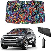 Coricha Windshield Sun Shade Umbrella for Car Front Window Sun Visor for Windshield 2025 Car Summer Accessories 100% Blackout Protect Interior from Sun UV Rays & Heat 57