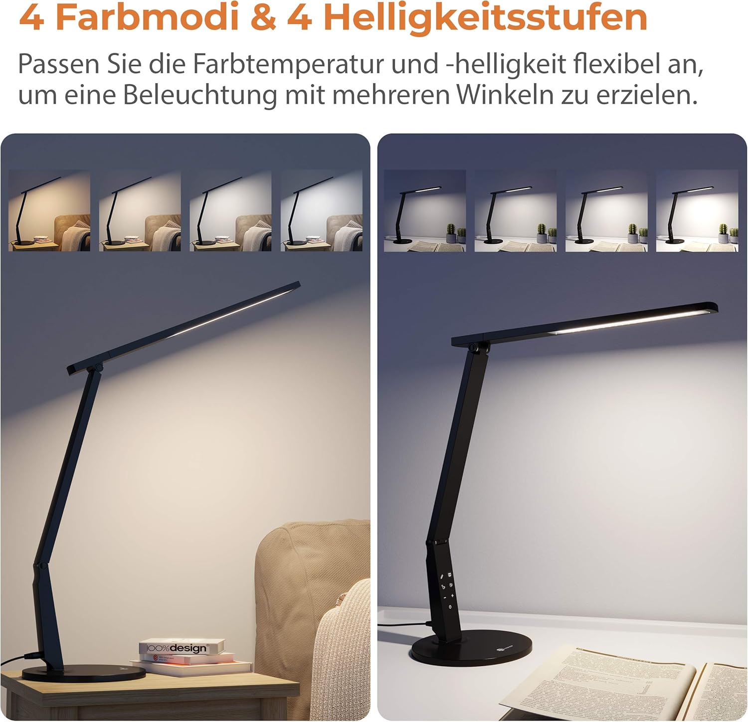 Taotronics Schreibtischlampe Led 15w Grosserer Augenschutz Tischlampe 4 Modi 4 Helligkeitsstufen Lampenarm Einstellbar Usb Aufladung Tageslichtlampe Fur Studium Arbeit Zimmer Klavier Amazon De Kuche Haushalt