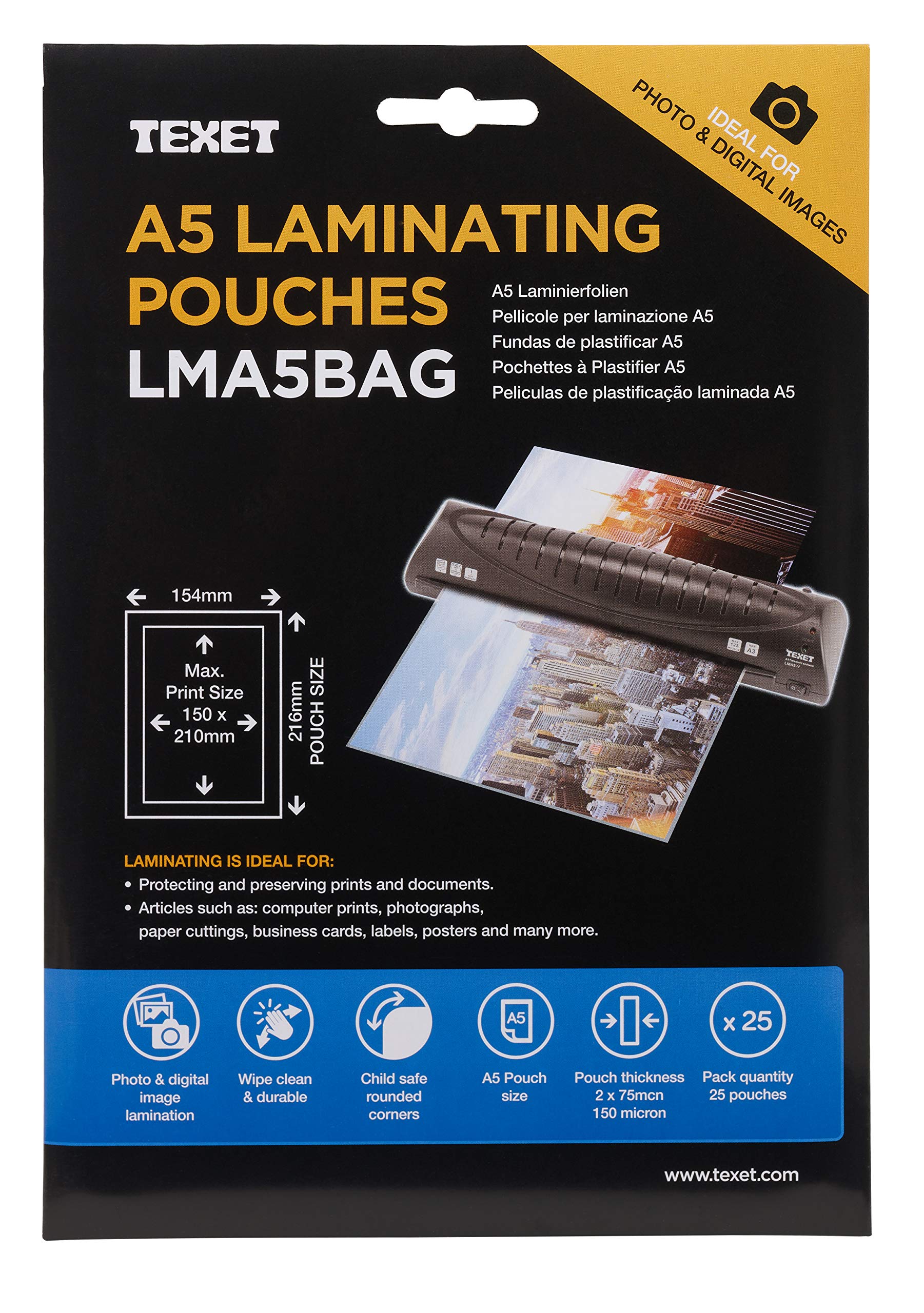 TEXET A5 Laminating Pouches | 150 microns (2*75) | Pack of 25 laminating pouch