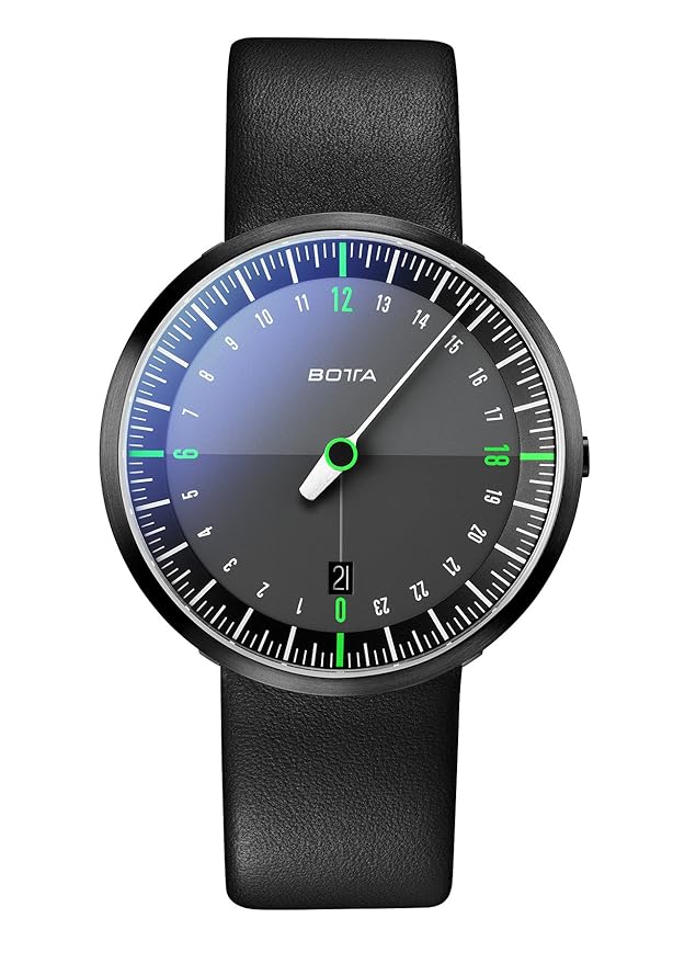 BOTTA Design UNO 24 neo Herren-24H-Einzeigeruhr Analog Schweizer Quarzwerk mit Lederarmband 220000