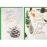 Hallmark Bulk White Christmas Card Assortment (40 Cards and 40 Envelopes) Snowy Pinecone, Bottle Brush Trees