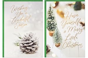 Hallmark Bulk White Christmas Card Assortment (40 Cards and 40 Envelopes) Snowy Pinecone, Bottle Brush Trees