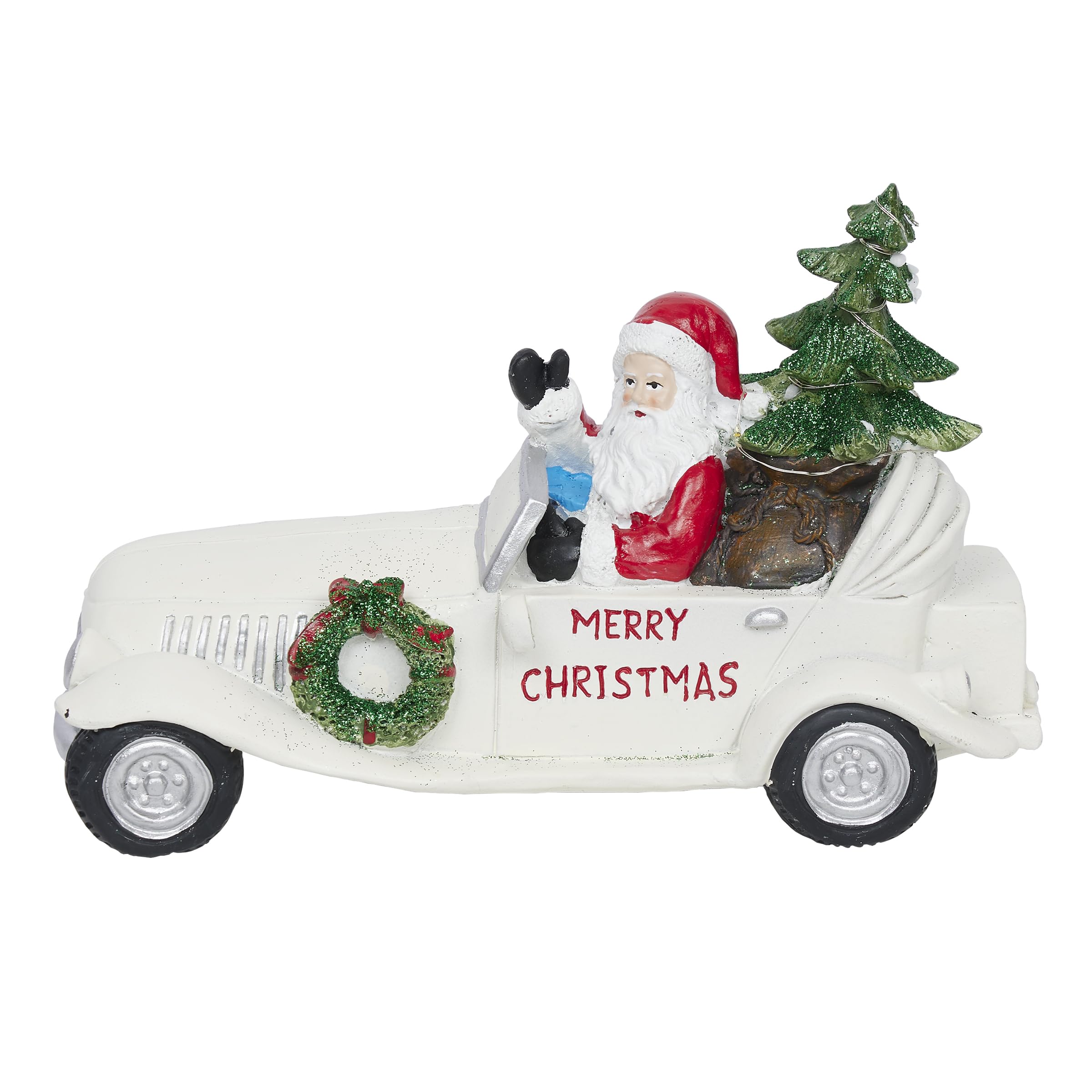Photo 1 of Alpine Corporation Merry Christmas Santa in Vintage White Car Statue w/LEDs