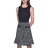 Karl Lagerfeld Women's Sleeveless Contrast Grid Tweed Skirt A-line Dress