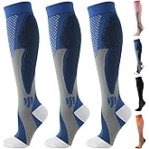 nemokamai Small Size Blue Compression Socks for Women Men Circulation Knee High 3 Pairs for Nurses, Running, Travel, Athletic