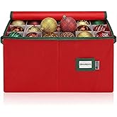 Christmas Ornament Storage Container with Dividers - Box Stores Up to 54 Ornaments, Zippered, Convenient, Adjustable, Large Organizer Bin to Protect Holiday Décor, Fits Most Standard Size, Red