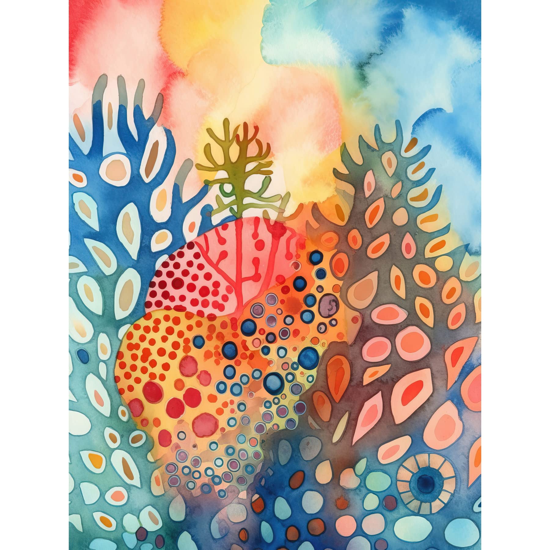 Artery8 Coral Reef Folk Art Watercolour Painting Large Wall Art Poster Print Thick Paper 18X24 Inch