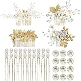 inSowni 36 Pack Gold Flower Leaf Bridal Wedding Hair Side Combs+U-shaped Pearl Hair Pins+Spiral Twist Rhinestone Hair Clips Barrettes Prom Headpieces Accessories for Brides Bridesmaids Women Girls