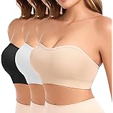Finduself Strapless Bras for Women Non-Slip Padded Bandeau Bra Wireless Tube Top Bra Including Clear Straps