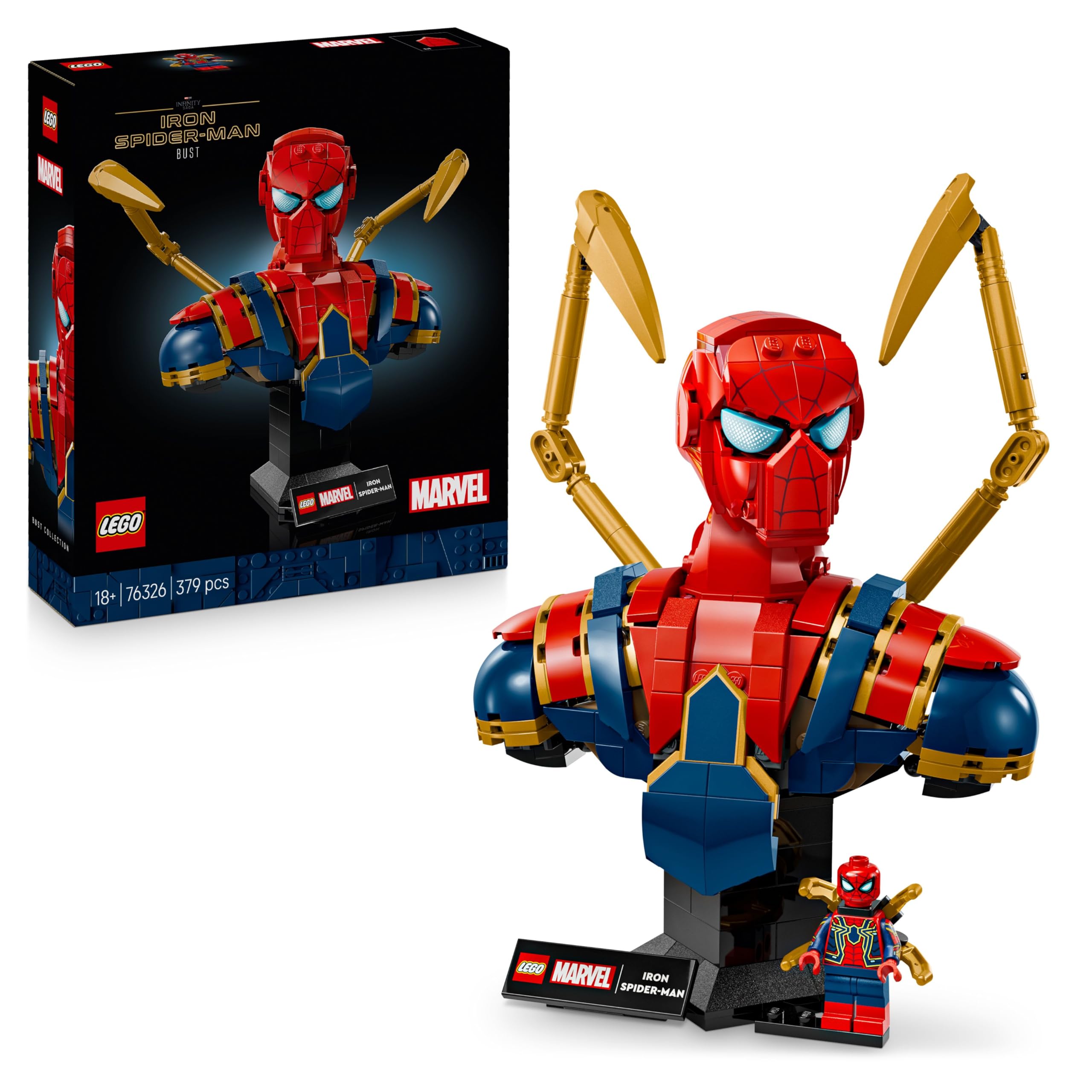 LEGO | Marvel Busto di Iron Spider-Man - Modellino da Esposizione per Adulti con 2 Braccia Mobili, Testa Girevole e Minifigure del Supereroe - Regalo da Collezione per i Fan degli Avengers - 76326