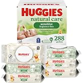 Huggies Natural Care Sensitive Baby Wipes, Unscented, 6 Packs, 288 Wipes | Fragrance Free, Gentle Clean, Hypoallergenic, Dermatologist Tested, No Harsh Irritants, 1-Handed Dispensing