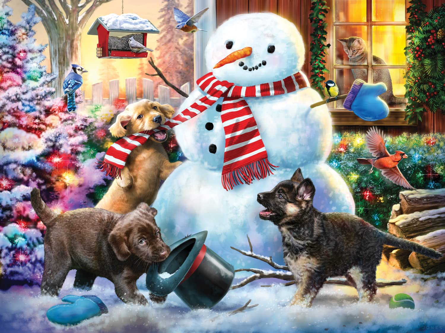 Snowman & Puppies Jigsaw Puzzle 550 Piece by Vermont Christmas Company