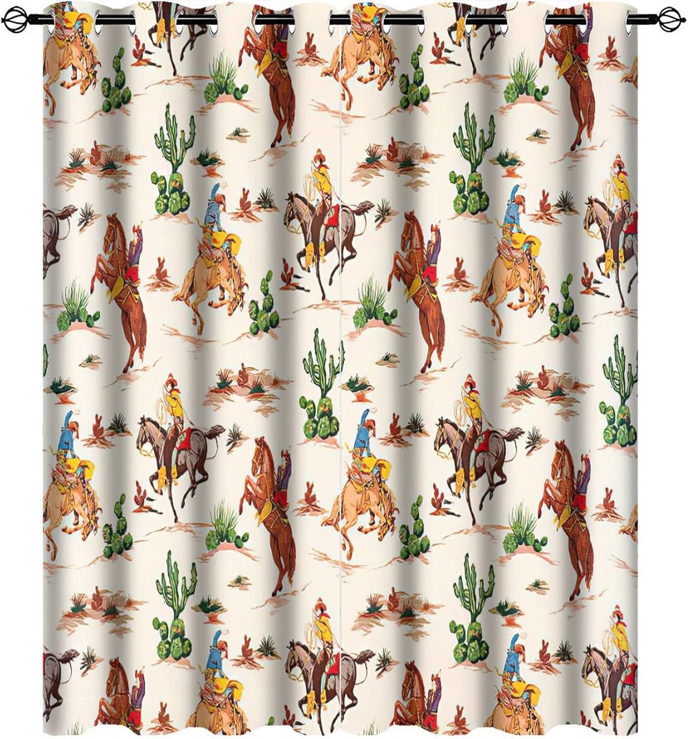 Outdoor Curtains - fucyBu Vintage West Cowboy Wild West Ultra Soft Premier Blackout Curtains,Cowboy Ride Horse and Desert Cactus Thermal Insulated Bedroom Noise Reducing Patio Door Grommet Top Window Drapes,W42 x L45