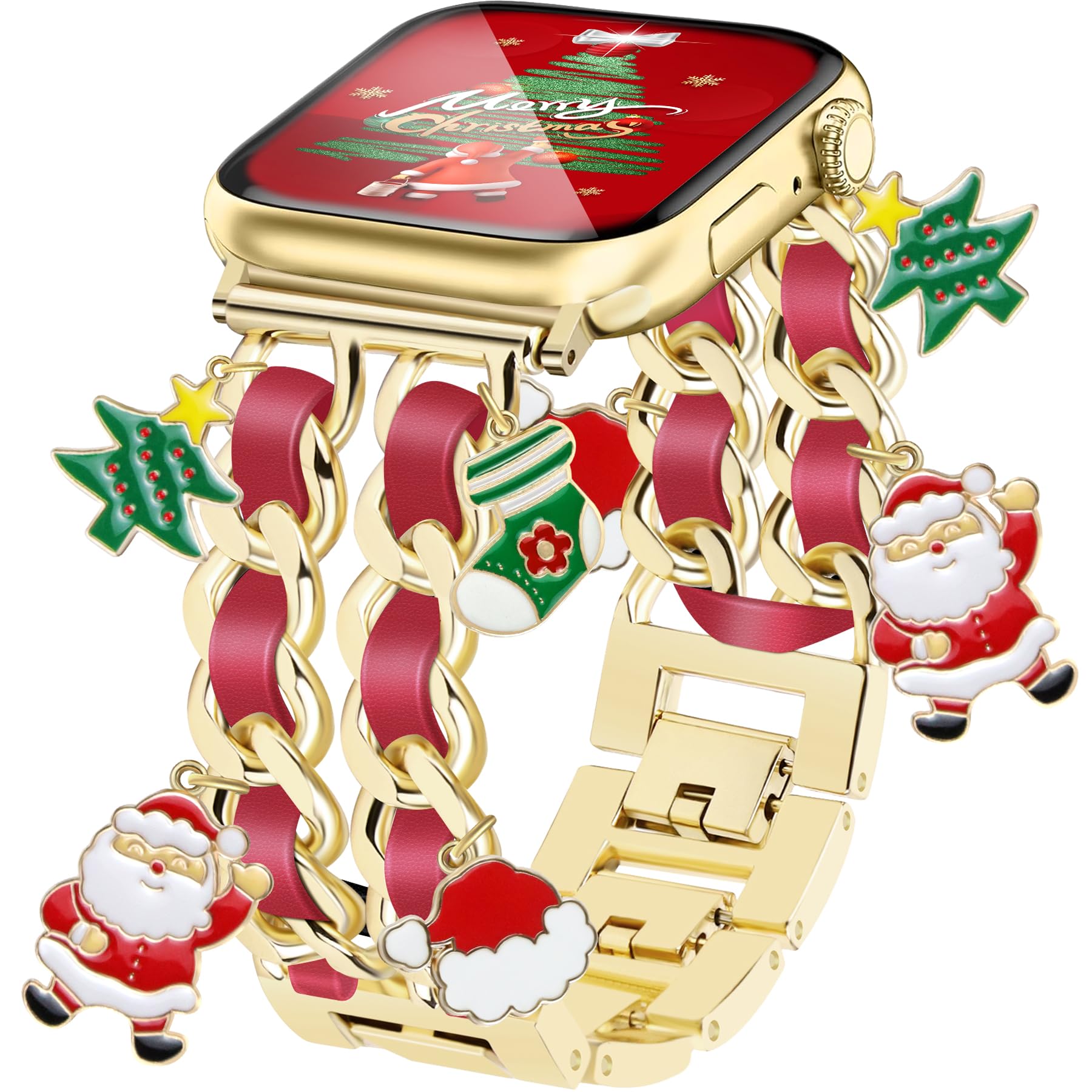 Christmas Watch Bands for Women Compatible with Apple Watch Band 46mm 42mm(S3/2/1) 44mm 45mm 49mm Adjustable Unique Charms Metal Strap Chain Bracelet for iWatch Series 11/10/9/8/7/6/5/4/3/2/1/SE/Ultra