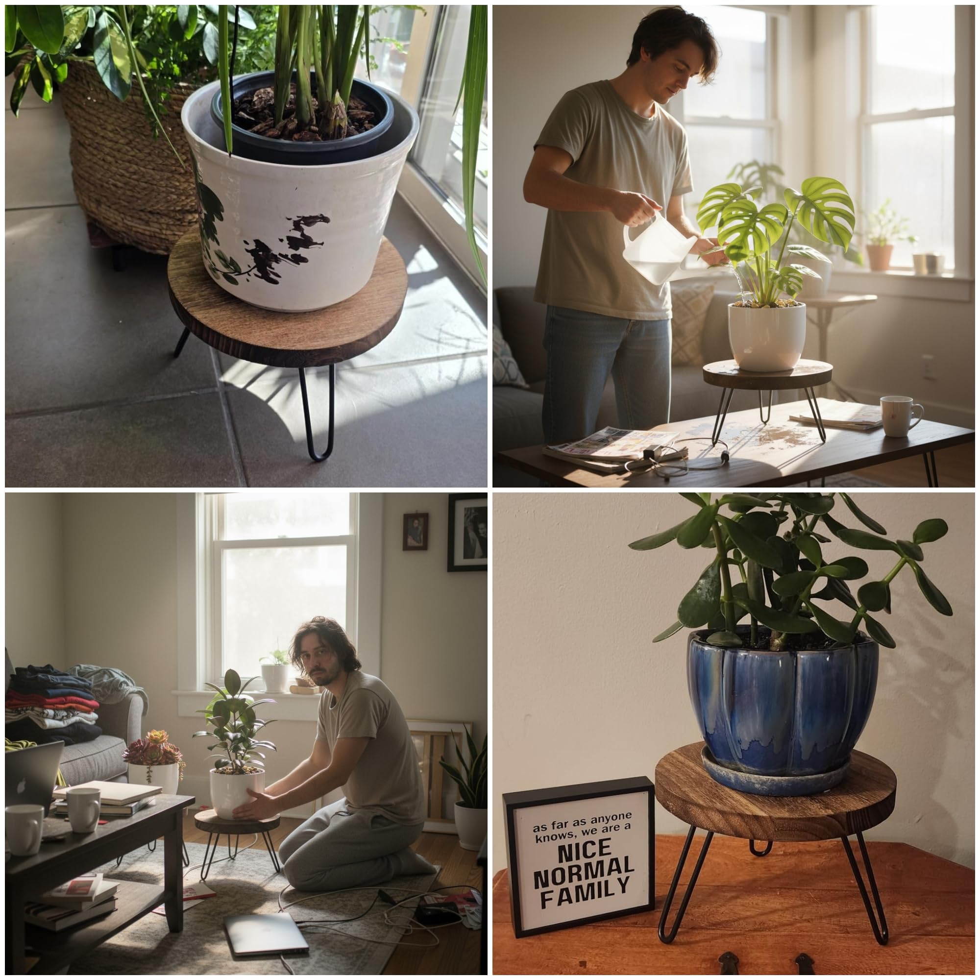 3 Pack Wood Plant Stand Indoor Outdoor, 8\'\' 10\'\' 12\'\' Wooden Planter Stands Fit 5-15 Inch Pot, Plant Stool Flower Pot Stand Gardening Display Pedestals for Decor Living Room Balcony, Office, Patio