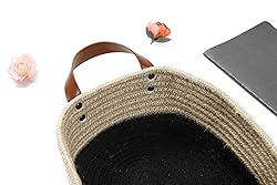 Small Cotton Rope Basket with Handles, Oval Woven
