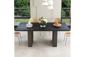 WESELON 78 Inch Dining Table for 6 8 10, Modern Farmhouse Rectangular Kitchen Table, Dining Room Long Tables with Wood Strip Base for Kitchen Living Room (Black)