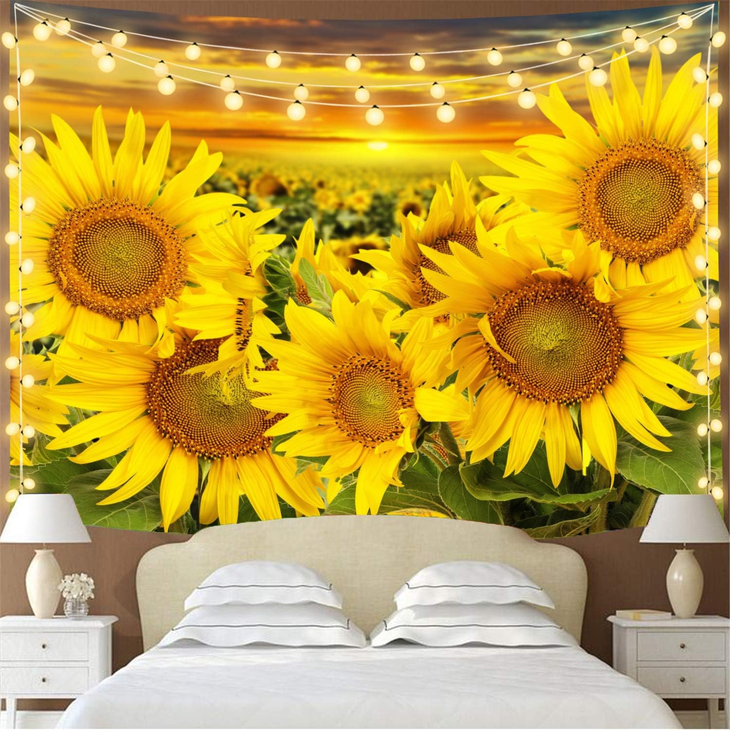 Sunflowers Wall Tapestry, Sunflower Field in The Sunset Tapestry Wall Hanging Yellow Floral Tapestry for Bedroom Living Room Dorm（59" x 78.7"）