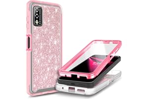 NZND Case for T-Mobile REVVL V (6.52" 4G 2021) with [Built-in Screen Protector], Full-Body Protective Shockproof Rugged Bumper Cover, Impact Resist Durable Phone Case (Glitter Rose Gold)