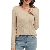 LUXEBOLD Womens V Neck Sweaters Lightweight Long Sleeve Pullover Sweater Casual Soft Cable Knit Tops 2025 Trendy