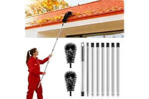 Kinetallum 10.5FT Gutter Cleaning Tools from The Ground with 2Pcs Bendable Nylon Brush, Stainless Steel Telescopic Pole Adjus