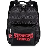 AI ACCESSORY INNOVATIONS Stranger Things Backpack with Character Graphic Pattern, Black, 16x12x5 Inches, Polyester, 3 Pockets, Water Repellent, Adjustable Straps, Padded Back