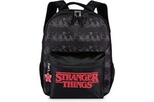 AI ACCESSORY INNOVATIONS Stranger Things Backpack with Character Graphic Pattern, Black, 16x12x5 Inches, Polyester, 3 Pockets