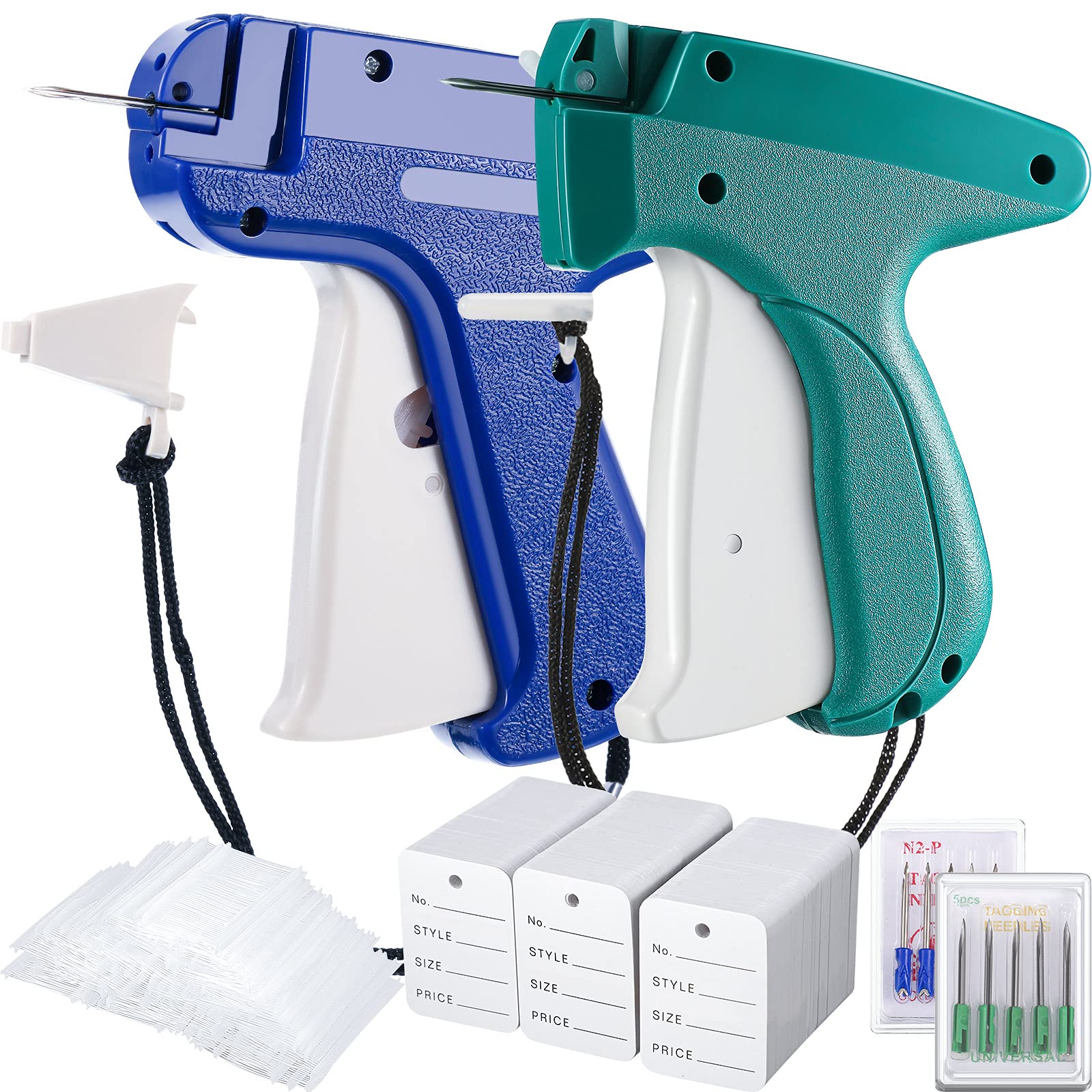Photo 1 of 1112 Pieces Clothes Garment Tag Attacher Price Gun Applicator Machine 2 Inch Standard Plastic Fastener Barb Clothing Paper Size Name Tag Steel Needle for Boutique Store(Blue, Green)