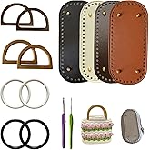 TQFXGLL 14 Pcs Leather Crochet Bag Making Kits, 4 Colors Bag Bases, Round and D Shape Purse Handles with 2 Sizes Crochet Hooks for DIY Purses Bags Craft Making
